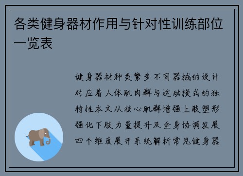 各类健身器材作用与针对性训练部位一览表